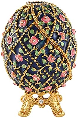 QIFU Faberge Yumurta Tarzı El Boyalı Emaye Çiçekler Takı Biblo Kutusu ile Menteşeli Benzersiz Hediye Ev Dekor için