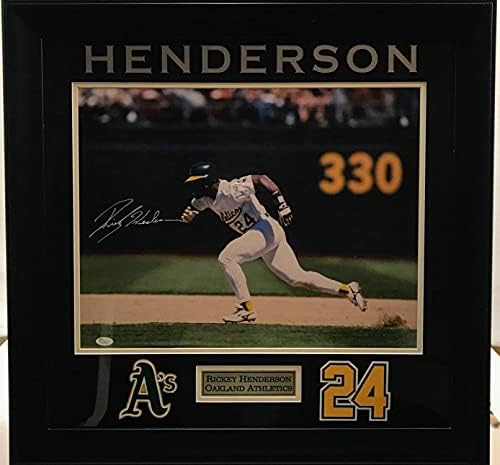 Rickey Henderson İmzalı 16x20 Fotoğraf Deluxe Çerçeveli LSM JSA COA İmzalı MLB Fotoğrafları
