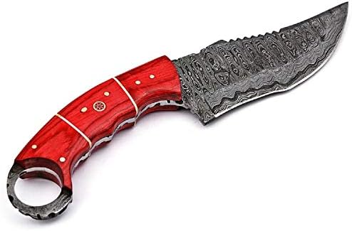 Başbakan Kalite Tam Tang Custom Made Kırmızı Ahşap Kolu 9.5 Sabit Bıçak Şam Çelik av Bıçağı W / Vaka