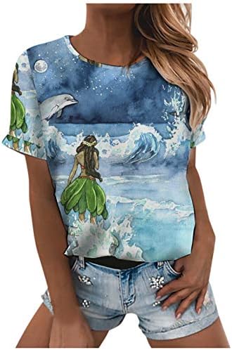 Dosoop Womens Yaz Grafik Kadınlar ıçin Casual Crewneck Kısa Kollu Gömlek Tops, Okyanus Balina Baskılı T Shirt Tees Bluz