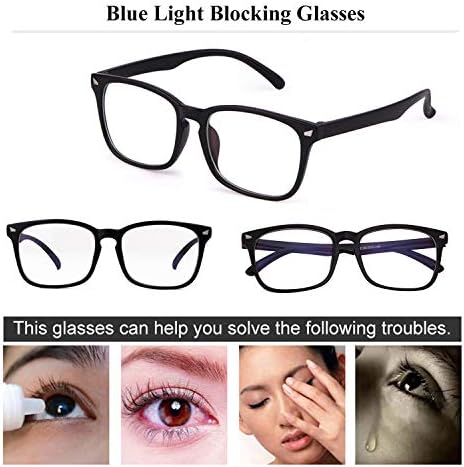 Mavi ışık engelleme gözlük, anti göz yorgunluğu baş ağrısı Nerd gözlük çerçeve şeffaf Lens (2 Paket (Siyah + Beyaz))