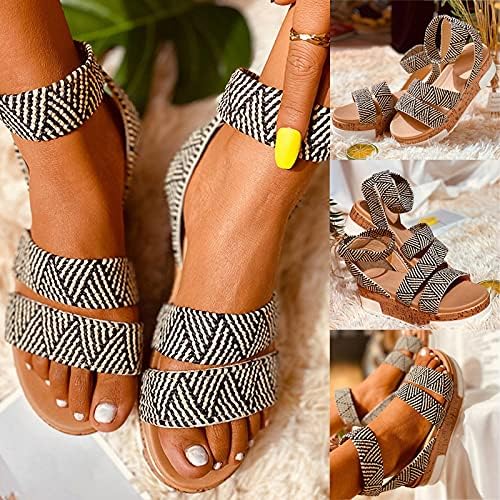 YUND Kadın Sandalet Yaz Ayakkabı Modern Sandalet Kadınlar için, kalın Alt Çim Dokuma Balık Ağzı Ayak Bileği Kayışı İlmek Bağlama