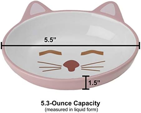PetRageous Oval Frisky Kitty Stoneware Kedi Kase 5.5-İnç Genişliğinde ve 1.5-İnç Boyunda Tabağı ile 5.3-Ons Kapasiteli ve Bulaşık