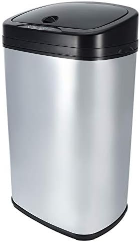 Sensör çöp tenekesi, 50L Mutfak Otomatik Çelik Gümüş Kare Sensör Çöp Atık toz kutusu çöp tenekesi (40X28X65 cm)