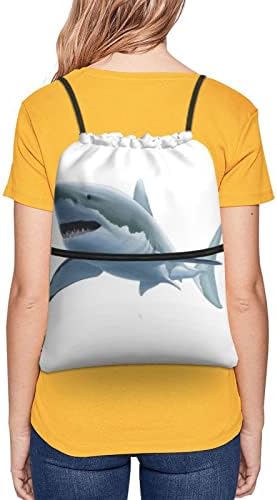 Spor Salonu Alışveriş Spor Yoga için Fermuarlı Beyaz Köpekbalığı İpli Sırt Çantası