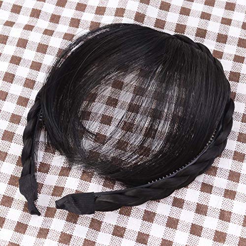 Ön saç patlama saçak saç uzantıları sentetik peruk kafa bandı kadınlar kızlar için (Siyah)
