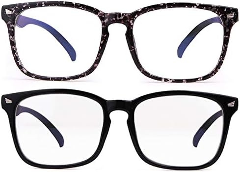 Peıao mavi ışık engelleme gözlük, anti göz yorgunluğu baş ağrısı Nerd gözlük çerçeve şeffaf Lens (2 Paket (Siyah + Çizgili))