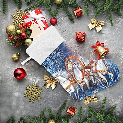 YUEND Klasik Kişiselleştirilmiş Merry Christmas Beyaz At Noel Baba Orman 1 Parça Noel Stocking Kitleri için Büyük Aile Tatil