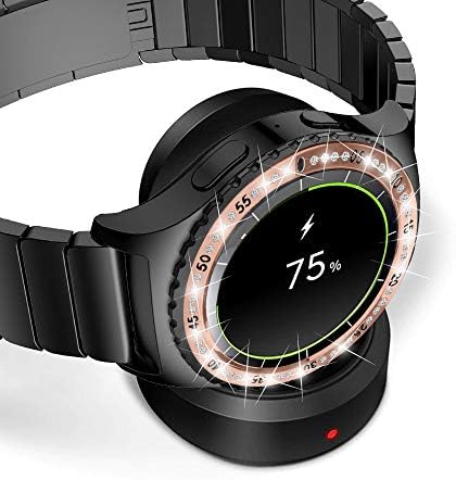 FitTurn ile Uyumlu Samsung Galaxy s2 Klasik Çerçeve Yüzük Takı Paslanmaz Çelik Kordonlu Saat ve Çerçeve Yüzük Kapak Elmas Kayış
