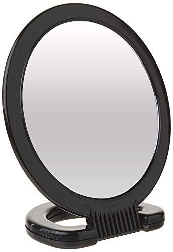 Dıane Plastik El Aynası – Büyüteçli 2 Taraflı makyaj aynası Katlanır Daire Saplı ve Asmak için Standlı-Orta Boy, Seyahat, Banyo,