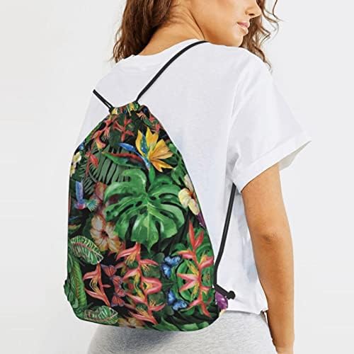 İpli sırt çantası tropikal bitki çiçek dize çanta Sackpack Cinch çuval spor çanta spor salonu alışveriş Yoga için