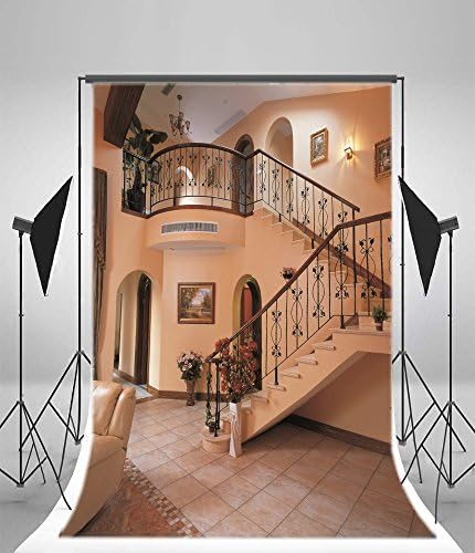 Laeacco 3x5ft Vinil Zemin Moda Fotoğraf Arka Plan Narin Moda Modern Şehir seramik karo Merdiven Lambası Kanepe Sahne Tatlı