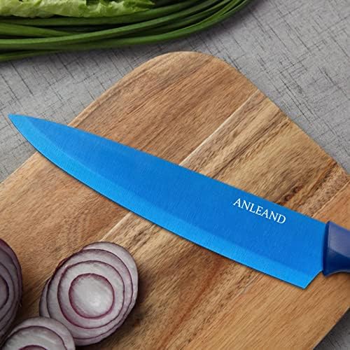 ANLEAND Mutfak bıçakları 5 adet set-mavi titanyum paslanmaz çelik-dahil Şef knfe,oyma bıçağı,ekmek bıçağı,maket bıçağı, soyma