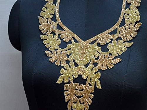 Toptan Butik Malzeme El Yapımı Boncuklu Yaka Yamalar Dekoratif Altın Hint Giyim Aksesuarları Yaka El Işi Nakış Aplike 1 Parça