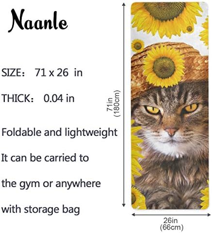 Naanle Ayçiçeği Kedi Yoga Mat Taşıma çantası ile Set, komik Kedi egzersiz matı Katlanabilir Kaymaz Seyahat Hafif egzersiz halısı