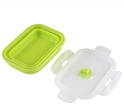3 Renkler 350 ml Dikdörtgen Katlanabilir Silikon Bento Kutusu Mikrodalga Öğle Yemeği Kutusu Gıda Konteyner (Yeşil)