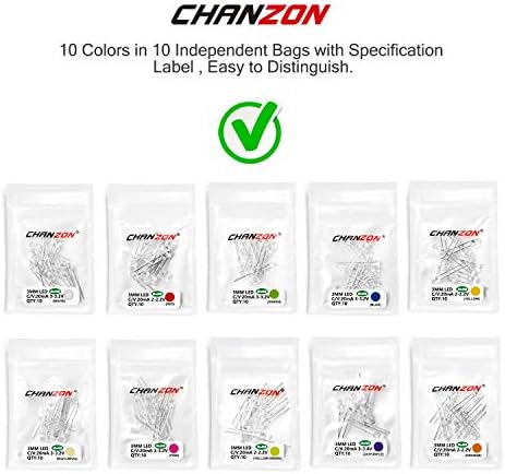 Chanzon 100 adet (10 Renk x 10 adet) 3mm LED diyot ışıkları çeşitler (Şeffaf Şeffaf Lens) yayan Aydınlatma Ampul Lamba Çeşitli