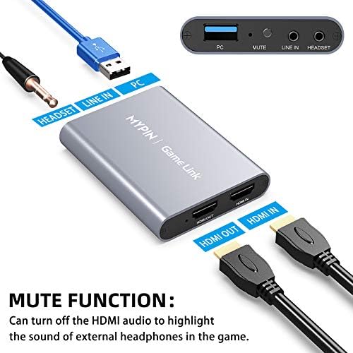 MYPIN 4 K 60fps Ses Video HDMI Oyun Yakalama, canlı Gamer Taşınabilir Pass-Through 4 K Full HD 1080 P 60fps USB3.0 Yakalama