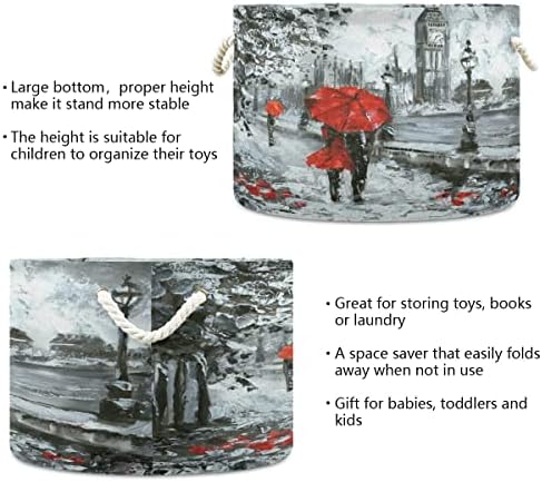 xigua Londra Streetscape Yağlıboya Yuvarlak Depolama Sepeti Çöküşü Tuval Kumaş Depolama Bin Düzenlemek için Kolları ile Ev/Mutfak/Çocuk