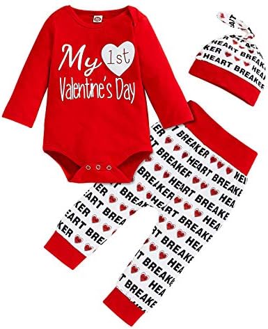 Sevgililer Günü Kıyafeti Erkek Bebek Benim Ilk sevgililer Günü Uzun Kollu Romper ve Kalp Pantolon Giyim Seti