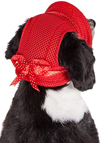 Pet Life ® 'Sea Spot Sun' Uv Koruyucu Ayarlanabilir Moda Örgü Kenarlı Köpek Şapka Kapağı, Orta, Kırmızı