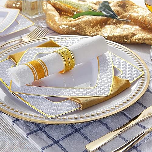 PDGJG 50 Sofra Kare Plastik yemek tabağı İle Altın Gümüş Set Doğum Günü Düğün Parti Malzemeleri (Renk: Bir, Boyutu: gösterildiği