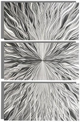 Gümüş Modern Metal Duvar Sanatı Heykel Jon Allen tarafından-Çok Paneli Triptik Ev Dekor, Vortex 3 P, 38 x 24