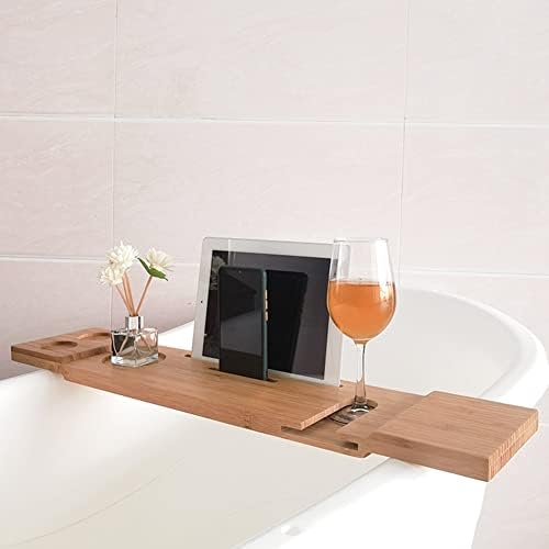 ZQXJBM Premium Banyo Tepsisi 100 % Doğal Bambu Banyo Köprüsü ipad Tablet Yuvası Telefon Kartı Yuvası şarap bardağı Kart Yuvası,