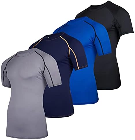 4 Paket: erkek Kısa Kollu Sıkıştırma Gömlek Baz Katman Fanilalar Aktif Atletik Kuru Fit Üst