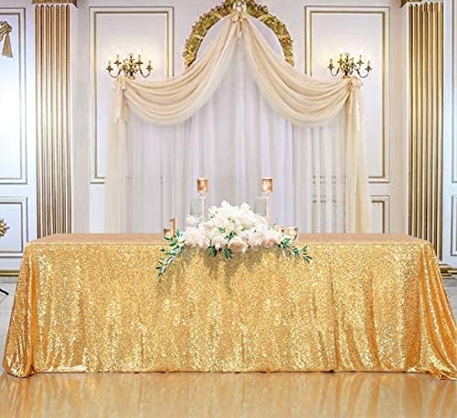 B-COOL Altın 90x90 inç Pullu masa Örtüsü Dikişsiz Dikdörtgen Düğün Masa Örtüsü Sparkly Pullu Kumaş Masa Örtüsü için Noel