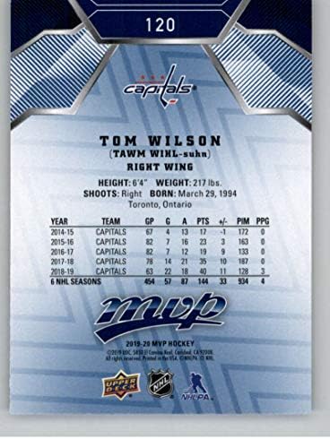 2019-20 Üst Güverte MVP Mavi Fabrika Seti Paralel Hokey 120 Tom Wilson Washington Başkentleri ud'den Resmi NHL Ticaret Kartı