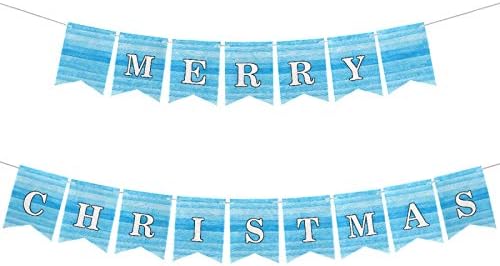 Blueangle Merry Christmas Keçe Kumaş Afiş, Mavi Ahşap Tahta Doku Afiş, Noel Dekorasyon