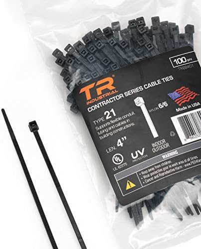 TR Endüstriyel Yüklenici Serisi UV Kablo Bağları (100 Parçalı), 4, Tip 21, ABD'de Üretilmiştir