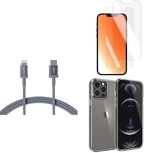Temelleri iPhone 13 Pro Max Paket: Kristal Kuvars Kılıf( 1-Pack), Ekran Koruyucu (2-Pack), USB-C Yıldırım Kablosu (Naylon