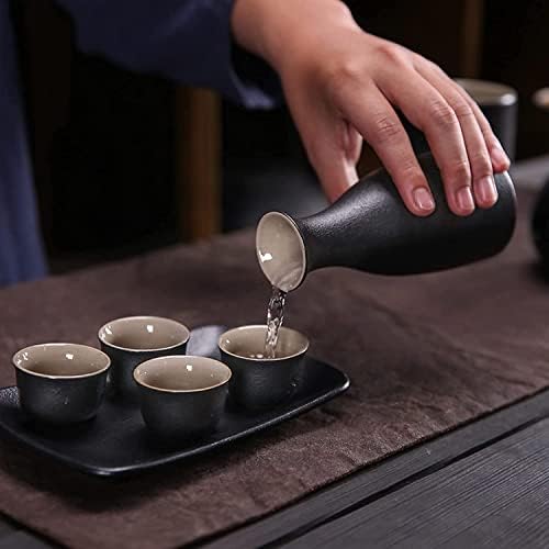 Soğuk/Sıcak Sake/Shochu için Japon Tarzı Sake Seti, Daha sıcak Tencere ve Tepsi ile Seramik Sake Seti - Geleneksel Japon Çömlek