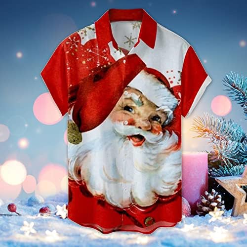 XXBR Noel Kısa Kollu Gömlek Mens için, Noel Noel Baba Baskı Düğme Aşağı Turn-aşağı Yaka Tops Ev Partisi Gömlek