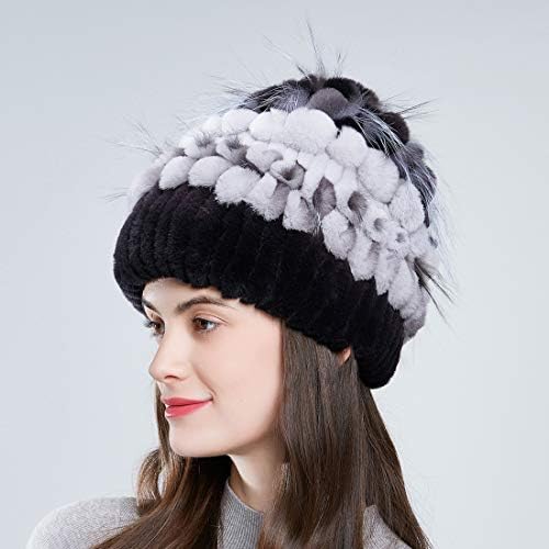InBlossoms Kadınlar Kış Şapka Gerçek Rex Tavşan Kürk Bere Şönil Astar Yumuşak Sıcak
