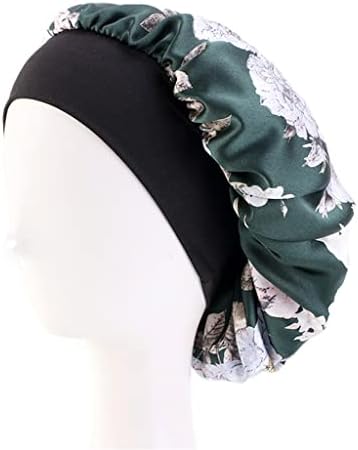 CDQYA 58 cm Saten Bonnets Saç Kapaklar Kadın Siyah Geniş Elastik Bant Çiçek Baskı Ipeksi Headwrap Gece Uyku Kap (Renk: Bir,