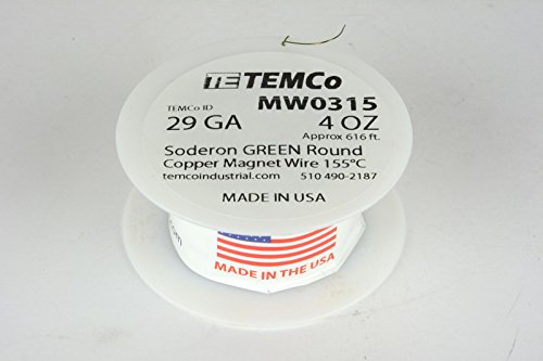 TEMCo 29 AWG Bakır Mıknatıslı Tel - 4 oz 616 ft 155°C Manyetik Bobin Yeşil