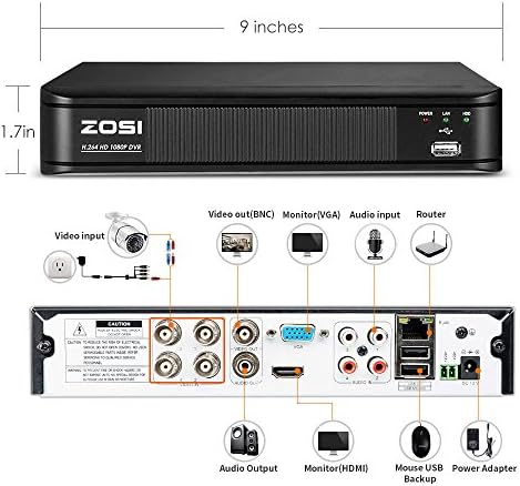 ZOSI 1080 p Güvenlik DVR Kaydedici 4 Kanal, Hibrid Yeteneği 4-in-1 (Analog/AHD/TVI/CVI) Gözetim CCTV DVR, Hareket Algılama,