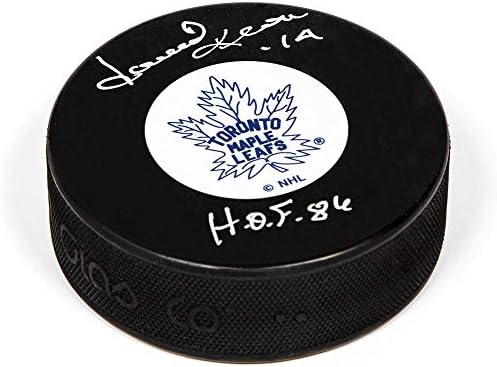 Dave Keon Toronto Maple Leafs, HOF Not İmzalı NHL Pucks ile Orijinal Altı Dönem Hokey Diski İmzaladı