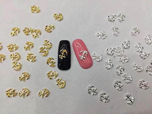 Kamas 20 Adet Yeni Altın Gümüş çapa Tırnak Çıkartmalar, 3D Metal Alaşım Nail Art Dekorasyon / Charms / Çiviler, Çivi 3d Takı