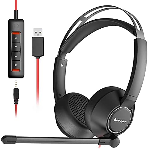 BINNUNE USB mikrofonlu kulaklık Bilgisayar Laptop için Zoom Konferans Çağrı Merkezi, PC Ofis Kablolu Stereo kulaklıklar Gürültü