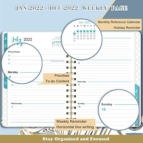 2022 Monthly Planner-Haftalık Aylık Planlayıcısı 2022, Ocak. 2022-Aralık. 2022, 6,4 x 8,5, 12 Aylık Planlayıcı, İç Cepli Esnek