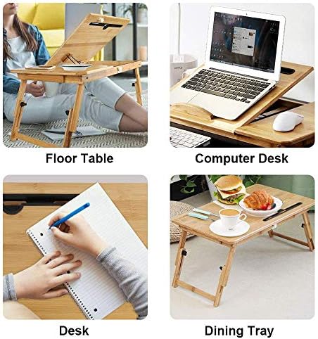 TAEERY Dizüstü yatak Tepsisi Masa, Çok Görevli Bambu Tur Masası Yazma Okuma Yemek, taşınabilir dizüstü bilgisayar masası Katlanabilir