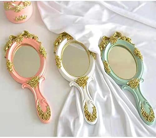 menolana El Aynası Profesyonel El Prenses Ayna Güzellik Salonu Kuaförler Oval Ayna Aracı Kompakt Kabartma ile Gül-Mavi