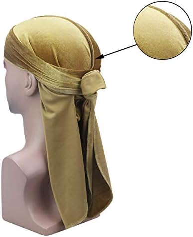 Unisex Kadife Deluxe Durag için 360 Dalgalar Erkek Kadın Headwraps Müslüman Başörtüsü Ekstra Uzun Kuyruk Sapanlar Du-BEZ DUR7