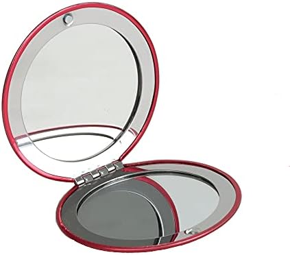 Muka Yuvarlak Kompakt Makyaj Aynası, Çanta için Büyüteçli Cep Aynası-Kırmızı