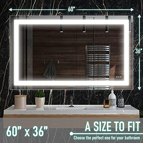 Premium Banyo Aynası Işıklı - 60x36 Akıllı Ayna w/ Kablosuz Anahtar + Buğu Önleyici / Su Geçirmez / Kısılabilir / 3 Renk Sıcak