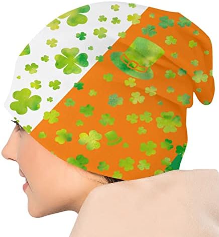 Yeşil Yonca Yaprakları St Patrick Günü Unisex Yetişkin Örgü Şapkalar Şapkalar Bere Şapka Sıcak Streç Kafatası Kapaklar Erkekler
